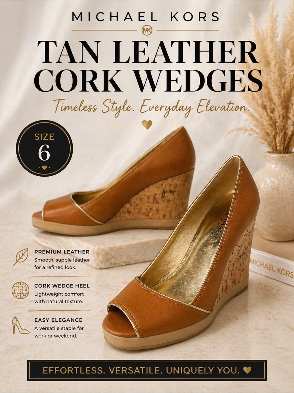 Michael Kors Tan Leather Cork Wedges